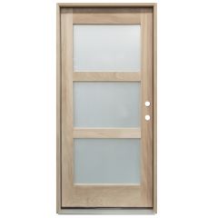 CCM400 3-Lite Mahogany Exterior Wood Door - Satin Glass - Left Hand Inswing