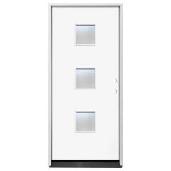 36" Contempo 3-Lite Frosted Fiberglass Door - White - Left Hand Inswing