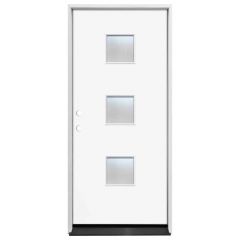 36" Contempo 3-Lite Frosted Fiberglass Door - White - Right Hand Inswing