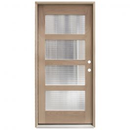 CCM100 4-Lite Mahogany Exterior Wood Door - Reeded Glass - Left Hand Inswing