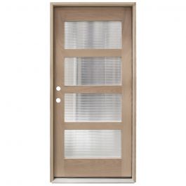 CCM100 4-Lite Mahogany Exterior Wood Door - Reeded Glass - Right Hand Inswing
