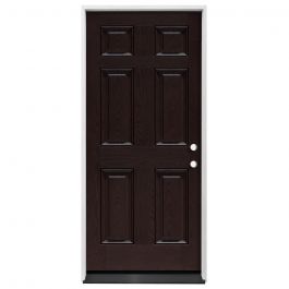 36" 6-Panel Prehung Exterior Fiberglass Door - Dark Mahogany - Left Hand Inswing
