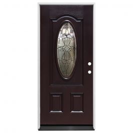 36" St. Louis Oval Exterior Fiberglass Door - Dark Mahogany - Left Hand Inswing