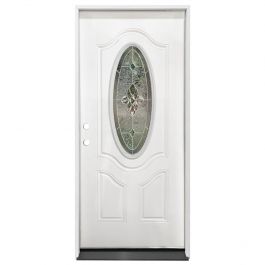 36" Madison Oval Exterior Fiberglass Door - White - Right Hand Inswing