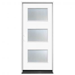 36" Contempo 3-Large-Lite Reeded Fiberglass Door - White - Right Hand Inswing