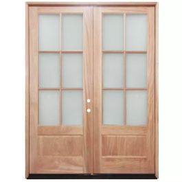 TCM8210 6-Lite Clear Glass Double Exterior Wood Door - Left Hand Inswing