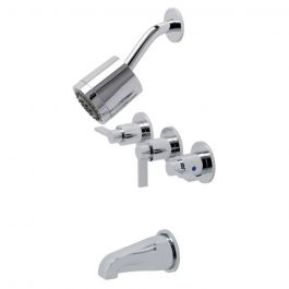 Kingston Brass NuvoFusion Three-Handle Tub and Shower Faucet - Polished Chrome