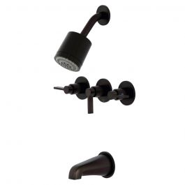 Kingston Brass NuvoFusion Three-Handle Tub and Shower Faucet - Oil Rubbed Bronze