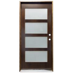 CCM100 4-Lite Exterior Wood Door - Satin Glass - Honey Finish -Left Hand Inswing