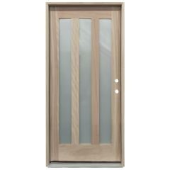CCM300 3-Lite Mahogany Exterior Wood Door - Satin Glass - Left Hand Inswing