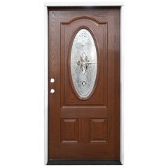 36" Madison Oval Exterior Fiberglass Door - Cherry - Right Hand Inswing