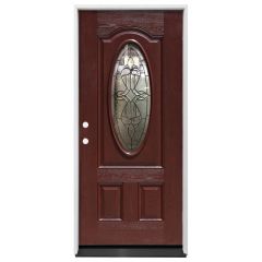 36" St. Louis Oval Exterior Fiberglass Door - Cherry Oak - Right Hand Inswing