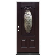 36" St. Louis Oval Exterior Fiberglass Door - Dark Mahogany - Right Hand Inswing