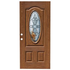 36" St. Louis Oval Exterior Fiberglass Door - Medium Oak - Right Hand Inswing