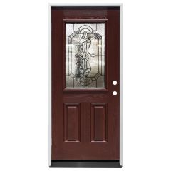 36" St. Louis 1/2-Lite Fiberglass Door - Cherry Oak - Left Hand Inswing