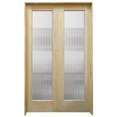 48" Narrow Reeded Prehung French Double Pine Doors