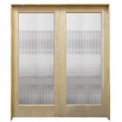 60" Narrow Reeded Interior Prehung French Double Pine Doors