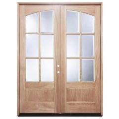 TCM8220 6-Lite Clear Glass Double Exterior Wood Door - Left Hand Inswing