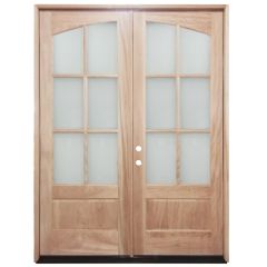 TCM8220 6-Lite Clear Glass Double Exterior Wood Door - Right Hand Inswing