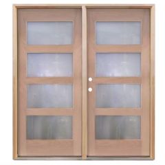 Metro Exterior Double Wood Door - Satin Glass - Right Hand Inswing