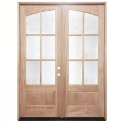 TCM8220 6-Lite Flemish Glass Double Exterior Wood Door - Left Hand Inswing