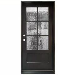 TCM200 6-Lite Exterior Wood Door - Flemish Glass - Smoke - Right Hand Inswing