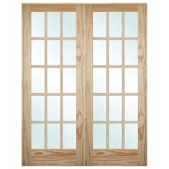 60" 15-Lite Prehung French Double Interior Doors - Clear Pine