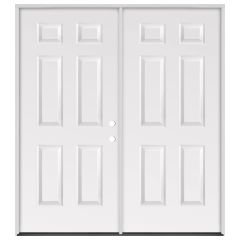 60" 6-Panel Exterior Steel Double Door - White - Left Hand Inswing
