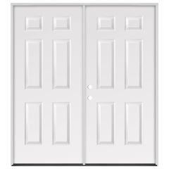 60" 6-Panel Exterior Steel Double Door - White - Right Hand Inswing
