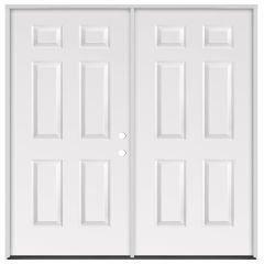 72" 6-Panel Exterior Steel Double Door - White - Left Hand Inswing