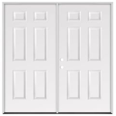 72" 6-Panel Exterior Steel Double Door - White - Right Hand Inswing