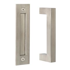 Barn Door 8" Square Pull with Flush Mounted Handle - Satin Stainless