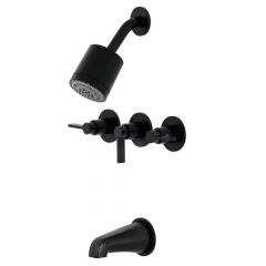 Kingston Brass NuvoFusion Three-Handle Tub and Shower Faucet - Matte Black