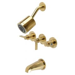 Kingston Brass NuvoFusion Three-Handle Tub and Shower Faucet - Brushed Bronze