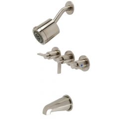Kingston Brass NuvoFusion Three-Handle Tub and Shower Faucet - Brushed Nickel