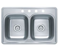 33" x 22" x 8" Deep Double Bowl Satin Stainless Steel Sink