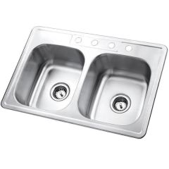 33" x 22" x 7" Deep Double Bowl Top Mount Satin Stainless Sink