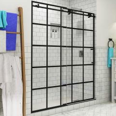 Vienne 56-60" Frameless French Style Sliding Shower Door - Matte Black - Right